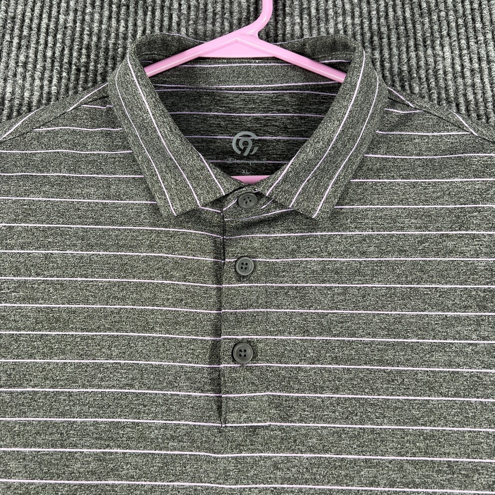 Champion Polo Shirt Mens XL‎ Extra Large Gray Striped Short Sleeve Active Casual